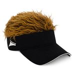 Flair Hair Women's Sun Visor Cap with Fake Hair, Adjustable Baseball Hat, Brown/Black, One Size