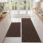 COSY HOMMER 2 Pack Nonslip Kitchen Rug Set, 100% Polyester Absorbent Soft Kitchen Floor Mats Carpet Rug Mat Runners,Machine Washable & Anti-skid TPR Backing, 61x90cm+61x152cm, Brown