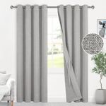 DWCN 100% Blackout Curtains Textured Double Face Linen Curtains Thermal Insulated Grommet Curtain Drapes Sewn with Tiebacks for Living Room/Bedroom,Each W132 cm x D243cm, Set of 2 Panels,Stone Grey