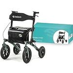 Helavo Foldable All Terrain Walker with Seat - Outdoor Walker for Seniors with Large 12" Pneumatic Tires for Perfect Comfort on All Surfaces