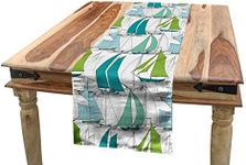 Ambesonne Nautical Table Runner, Sailing Boats on The Ocean Surfing Coastal Theme Marine Life Colorful Maritime, Dining Room Kitchen Rectangular Runner, 16" X 72", Teal Green