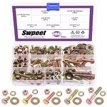 Swpeet 180Pcs 1/4-20" x 1/2" to 1-1/2" 5 Sizes Grade 8 USS Nut Bolts Assortment Kit, Heavy Duty Bolt Nut and Washer Assortment Coarse Thread Hex Head Cap Screws Bolt Flat and Lock Washer