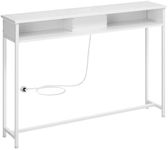 VASAGLE Console Table With Charging Station, Slim Console Table for Hallway, Narrow Table With 2 Compartments, Space-Saving, 25 x 120 x 81 cm, for Living Room, Snow White LNT111W02