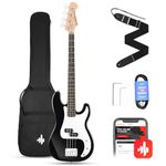 Donner Electric Bass Guitar 4 Strings Full Size PB Beginner Kit Black 21 Frets for Starter with Gig Bag, Guitar Strap, and Guitar Cable, DPB-510D