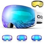 Odoland Unisex Ski Goggles for Men & Women - Photochromic Frameless Snowboard Goggles with Magnetic Interchangeable Lens, UV 400, Anti-fog, Helmet Compatible for Skiing PWL
