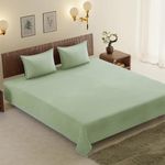 Pro Linen Premium Sheen Plain Satin Pure Cotton 300Tc, 3Pc Bedding Set, King Luxe Size 300x285 Cm, Moss, (1 Bed Sheet + 2 Pillow Covers)