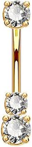 OUFER 14K Solid Gold Belly Navel Button Ring Clear 5A Cubic Zirconia Design Belly Rings Piercing Jewelry