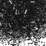 100g Black Mix Glass Seed Beads Tube Beads Bugle Beads,3500+pcs Glass Bulk Spacer Beads Multi Size 2-6mm Glass Beads Kit for Jewelry Making DIY Craft Bracelets Necklace Earring Making (Black Mixed)