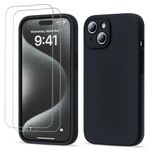 GOODVISH 3 in 1 Designed for iPhone 15 Case Premium Silicone 6.1" (2023)| Upgraded Camera Protection, 2 Pack Screen Protector, Shockproof Anti-Scratch Gel Rubber Slim Phone Case Cover, Black