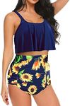 ADOME Women Bikini Set Tummy Control Swimsuit Two Piece High Waist Floral Swimwear