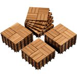 Yaheetech 1 Pack Acacia Wood Interlocking Patio Deck Tiles, Waterproof Solid Flooring Tiles for Indoor Outdoor, 31 cm W × 31 cm L Garden Deck for Patio Garden Poolside All Weather Use, Total 27pcs