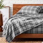 Bare Home Flannel Sheet Set 100% Cotton, Velvety Soft Heavyweight - Double Brushed Flannel - Deep Pocket (King, Stirling Plaid - Grey/White)