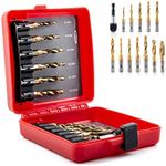 HIDOTOL Titanium Combination Drill and Tap Bits Set with Quick Change Adapter, 13 PC SAE/Metric Screw Taps, 3-in-1 Bit Tool for Drilling, Tapping and Countersinking