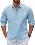 COOFANDY Men's Casual Button Down Long Sleeve Shirt Untucked Chambray Shirts Slim Fit Spring Autumn Shirt Light Blue M