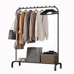 Holdfiturn Heavy Duty Clothes Rails Clothing Rail for Bedroom 147.5x110x40.3cm Clothing Coat Rack with Storage Rack Hanging Rail for Clothes Hanger Balcony Clothes Drying Rack for Home Office (Black)