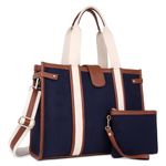 Womanix Womens Laptop Tote Bag Canvas Laptop Bag 15.6 Inch Work Shoulder Bags Casual Briefcase Handbag For Travel, Office, College (0046), Blue Tan