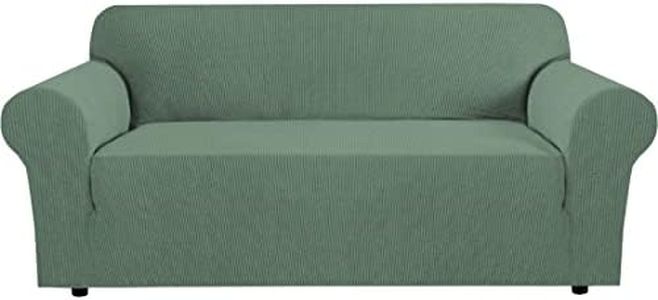 H.VERSAILTEX Stretch Couch Covers for Sofa 1 Piece Slipcovers for Couches and Sofas 3 Seater Couch Cover Feature Thick Checked Jacquard Fabric with Elastic Bottom, Sofa Large - Loden Frost