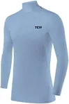 TCA Men's HyperFusion Compression Base Layer Top Long Sleeve Under Shirt - Mock Neck/Crew Neck - Ice Blue, 10-12 Years