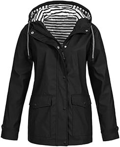 AAZJSS Rain Jacket Women Lightweight Windbreaker Raincoat Plus Size Waterproof Coats with Hood Black Large