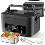 Moexili Electric Lunch Box, 2026 Upgraded 1.2L Cordless Heated Lunch Box, 24000mAh Battery Powered Food Warmer with Timer, 5-Sided Heating, Leakproof, for Office, Outdoors & Truck (Pure Black)