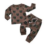 Infant Baby Boy Clothes Toddler Long Sleeve Sweatshirt Bear Print Pullover Tops Pant 2 Pack Outfit Set - 3-6 Months Brown