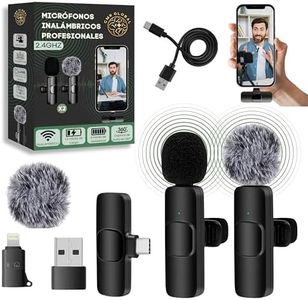 Lot de 2 microphones sans fil pour iPhone, iPad, Android, PC, avec USB-C, microphones à rabat avec clip pour enregistrement vidéo, YouTube, Twitch, TikTok, Vlog, Podcast, en direct avec réduction du