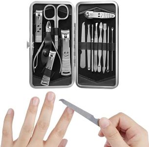H&S Manicure Set - Pedicure and Manicure Kit for Women & Men - 14 pcs - Stainless Steel Nail Clippers & Cuticle Remover - Cutter Trimming Grooming Tools - w/Black Leather Case