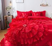 Tache Home Fashion VEHY4174-CK Ruffle Comforter Bedding Set, Cal King, Red