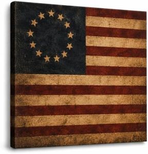 VYPEROCK Vintage 1776 Flag Canvas Wall Art, Rustic Americana Heritage Decor, 13 Star American Flag Artwork for Farmhouse Living Room, Office & Library, Made in USA, 36" L x 24" W