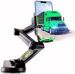 Truckules Truck Phone Holder Mount Heavy Duty Super Suction Cup, Cell Phone Holder for Truck Dashboard Windshield 16.9 inch Long Arm & Stable, Compatible with iPhone & Samsung, Green, Semi Truck