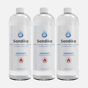 Sondiko Fireplace Fuel for Table Top Fire Pit, Clean Burning Sustainable Fuel, Premium Ethanol Smokeless for Fireplaces, Fire Pits, Stoves and Burners(3 Pack)