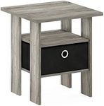 Furinno Andrey End Table/Side Table/Night Stand/Bedside Table with Bin Drawer, French Oak Grey/Black