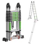 BISREW Telescoping Ladders for Home 21.6 FT RV Collapsible Ladder with Non-Slip Feet & Wheels & Lateral Reinforcement Aluminum Lightweight Foldable Heavy Duty A Frame Telescoping Ladder