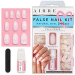 AIRRE 240pcs Short/Medium Oval False Nails with Strong Glue - For UV/LED Gel, Polish & Nail Art. Natural Opaque Nail Kit (10 Sizes). DIY Manicure Nails in Minutes!