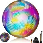 Reflective Soccer Wear-Resistance Glowing Luminous Football and Pump Glow in the Dark Official Size 5 Holographic Light up Football Bright for Kids Adults Outdoor Sports