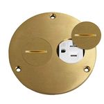 ENERLITES Screw Cap Floor Box Cover, 4" Diameter, 20A Tamper-Weather Resistant Receptacle Outlet, Watertight Gaskets, 975501-C, UL Listed, Brass