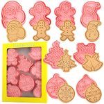 Crethinkaty Christmas Cookie Cutter Set, 8pcs 3D Pressable Christmas Cookie Cutters and Stamps- Gingerbread Man, Christmas Tree, Snowman,Santa,Bells,Snowflake,Merry Christmas