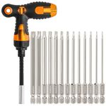 Torx Bit Set Hakkin 15Pcs Torx Screwdriver Sets 100mm Tamper Proof Torx Security Bits with T Ratchet Screwdriver S2 Steel T5-T40 Magnetic Tamper Proof Torx Bits for Screwdriver, Impact Drill