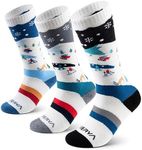 WEIERYA Kids Wool Ski Socks, Warm Thermal Snow Socks, Merino Wool Skiing Snowboarding Socks for Toddler Boys and Girls, OTC Design, Non-Slip Cuff, 1/3 Pairs Bright Blue Black Grey XS 3 Pair