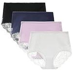 LIQQY Women's 3 or 4 Pack High Waist Comfort Cotton Lace Coverage Full Rise Briefs Underwear (Medium, Black/Navy/Purple/White)