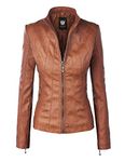 Lock and Love Women's Removable Hooded Faux Leather Jacket Moto Biker Coat, Wjc877l_camel, XX-Large