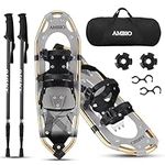 AMBIO Snowshoes for Men Women Youth Kids, Lightweight Aluminum Snow Shoes with Trekking Poles and Carrying Tote Bag (Brown, 25")