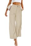 chouyatou Women's Elastic High Waisted Dress Pants Business Casual Work Pants Cropped Trousers, Beige, Small