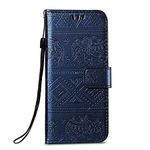 TROUNCE Elephant 3D Embossing Flip Cover Faux Leather Cards & Cash Holder Wallet Flip Case with Magnetic Closure (Blue) for Oppo A31