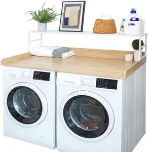 Washer Dryer Countertop for the Top, Wood Washer Dryer Topper with 2-Tier Shelf, Laundry Countertop with Edge Rails, Washer Dryer Cover for Laundry Room Organization, 27.5" W x 54" L, Natural