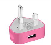 TECHNOPLAY UK 3 Pin Plug USB Mains Charger Adapter 1000mAh Fast Speed Universal Travel USB Wall Charger Compatible with iPhone iPad iPod and Samsung Galaxy Huawei Tablet & USB Devices (Baby Pink)