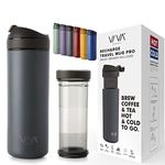 VIVA Recharge Travel French Press Coffee Maker & Insulated Leak Proof Tea Mug, 16 oz / 460 ml, Grey