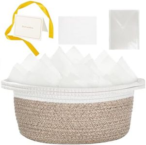 woric Small Woven Storage Basket Dog Toy Baskets for Gifts Empty Basket with Handle Cotton Rope Graduation Decorative Baskets (Brown 12"X 8" X 5" with Gift Bag Card Ribbon Tissue Paper)
