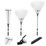 CLEARNEXT 63.5 Inch Telescopic Handle and Adjustable Width Heavy Duty Garden Leaf Rake - Lightweight Metal Rake for Gardening and for Quick Clean up of Lawn and Yard | 15 Large Tines for Grass and Leaves