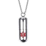 Mens Women Medical Alert ID Capsule Tube Stainless Steel Pill Case Emergency Card Holder Pendant Necklace for Boys Girls Old